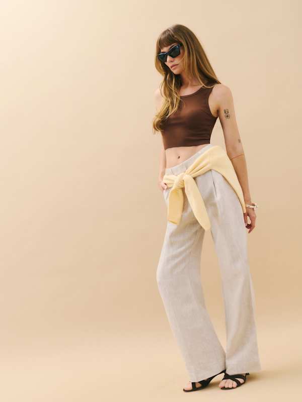 Alex Linen Mid Rise Cropped Pant - Oatmeal