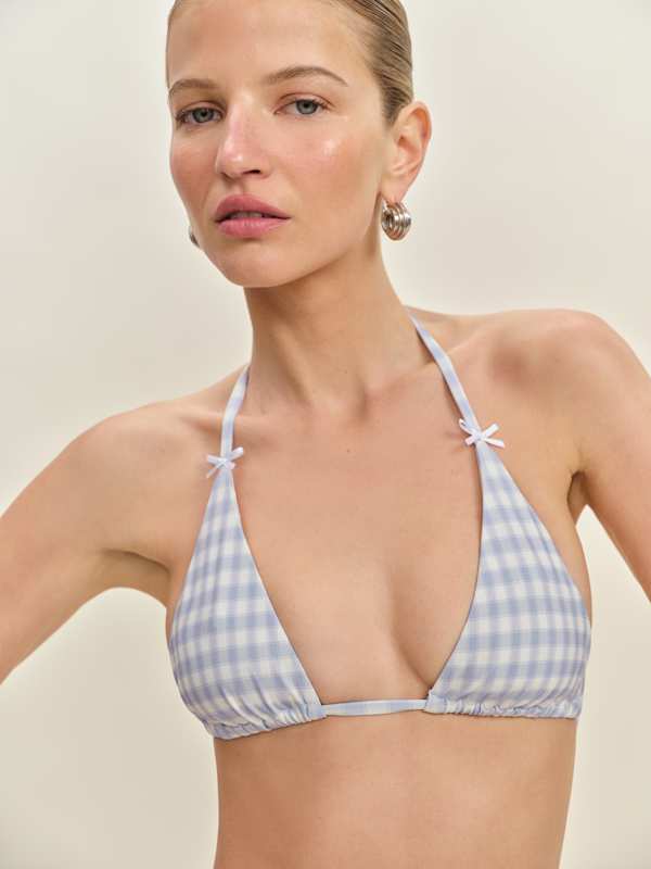 Azores Bikini Top - Crystal Check Bows