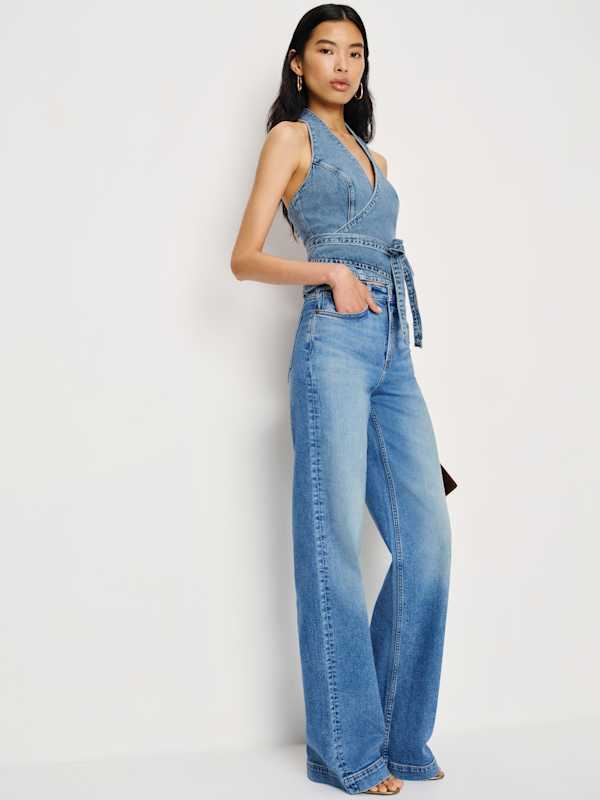Jean large super stretch à taille haute Bex - Bois