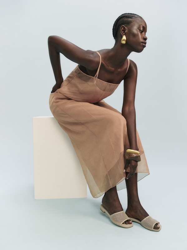 Eliza Flat Sandal - Fawn Rhinestone Mesh