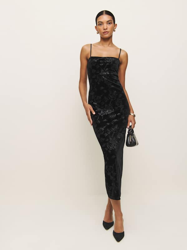 Elise Knit Dress - Black Floral Velvet