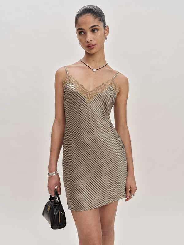 Marina Silk Dress - Amber Check