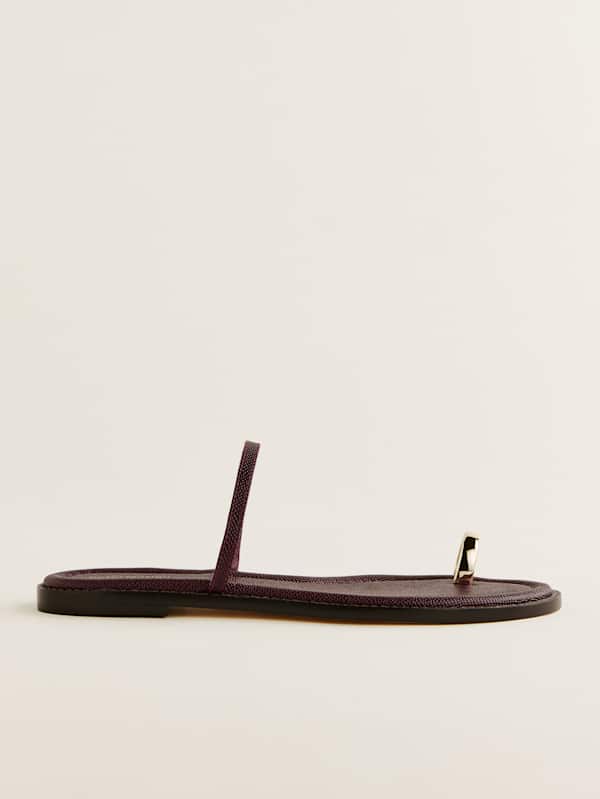 Sandales plates Cassandra - Lie de vin effet serpent