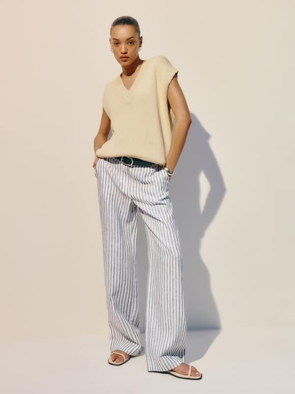 Petites Carter Linen Mid Rise Pant - Antibes Stripe