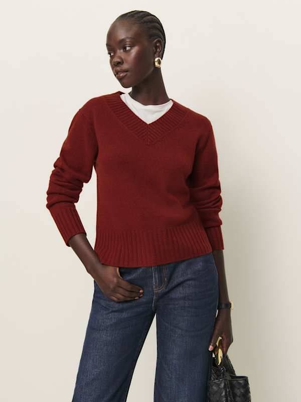 Dulce Cashmere V-neck Sweater - Fig Jam