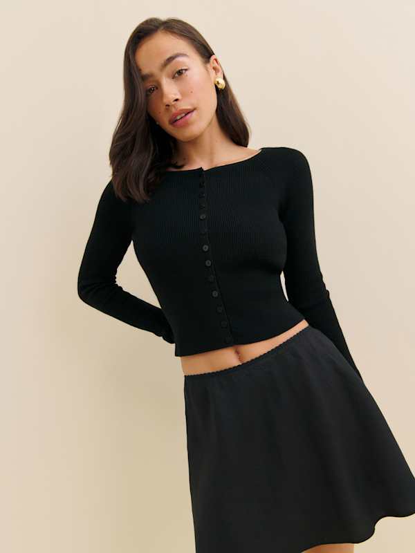 Cardigan en mérinos régénératif Meadow - Noir