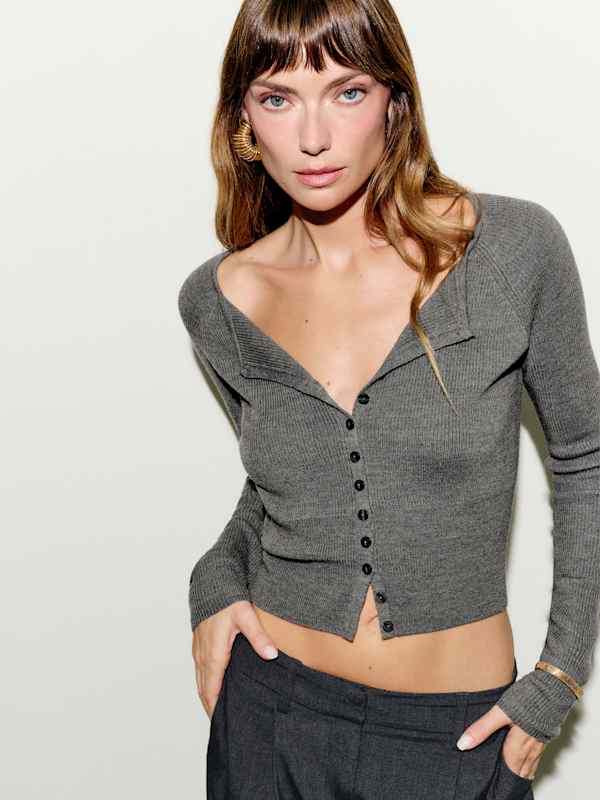 Cardigan en mérinos régénératif Meadow - Gris moyen
