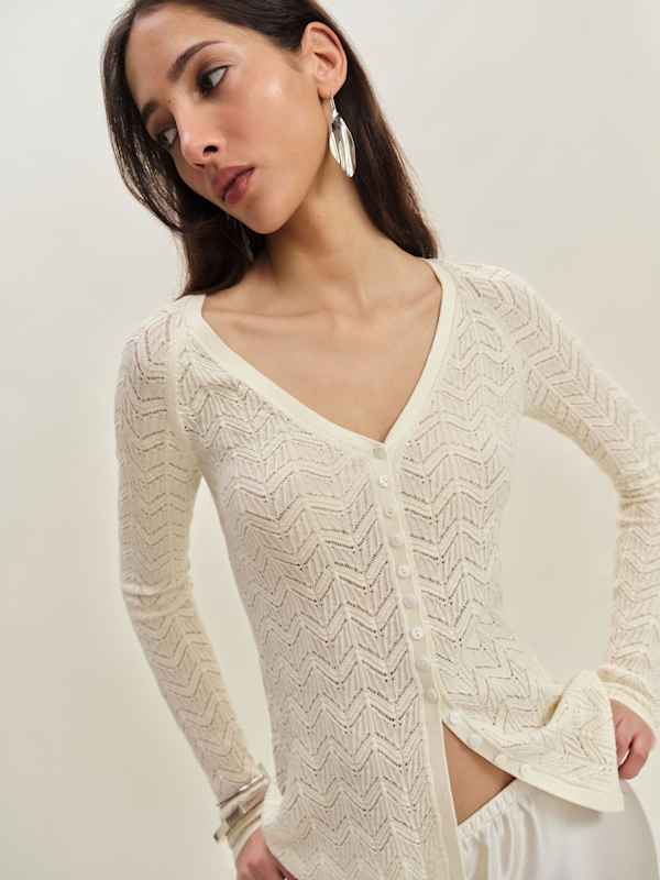 Pull en mérinos régénératif ajouré Sutton - Crème