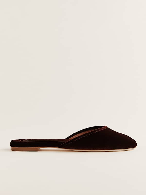 Melly Flat Mule - Dark Cherry Velvet