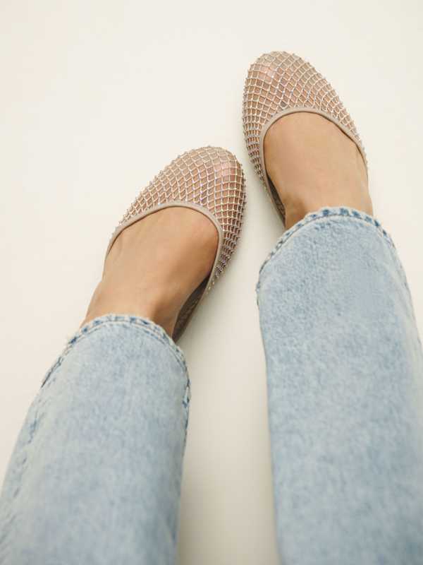 Mules plates Melly - Résille fauve à strass