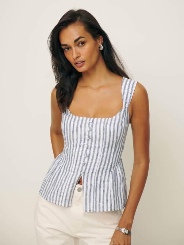 Evie Linen Top - Antibes Stripe