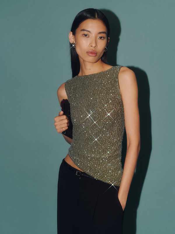 Lisa Knit Top - Olive Sheer Sequin