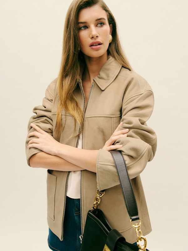 Veda Bennett Oversized Leather Bomber - Oat Distressed