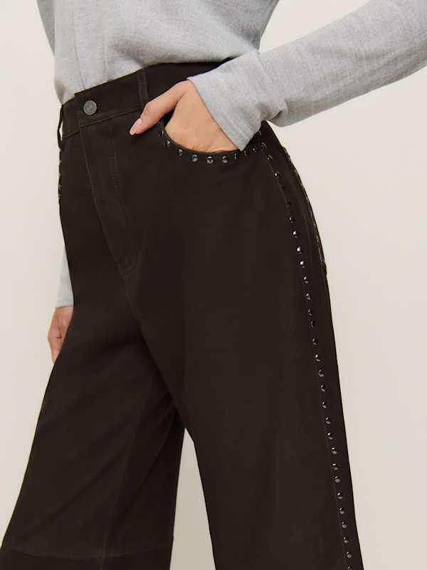 Pantalon en cuir clouté Veda Kennedy - Daim brun