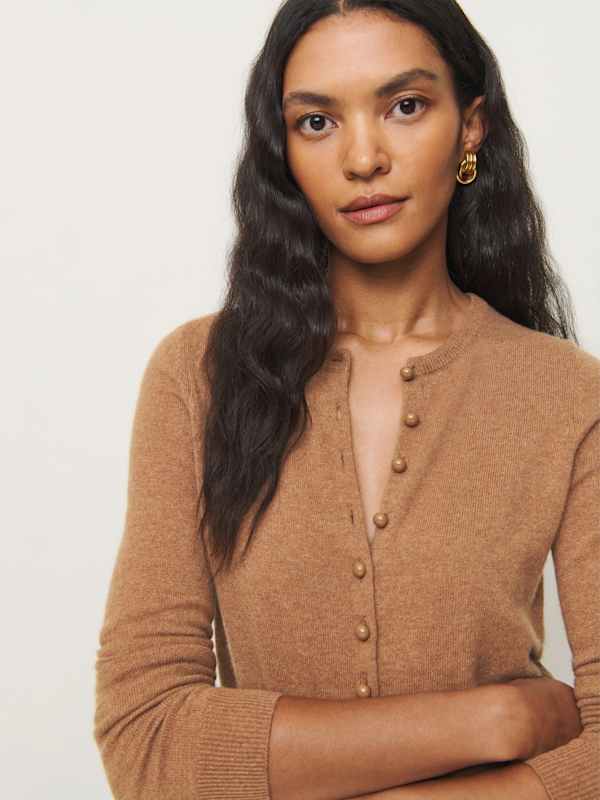 Caspia Cashmere Cropped Cardigan - Camel