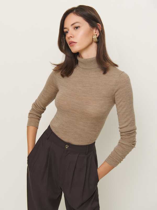 Ayla Regenerative Merino Sheer Turtleneck - Butterscotch