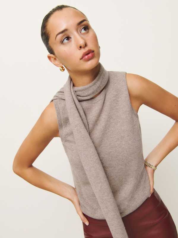 Elena Cashmere Scarf Tank - Toast