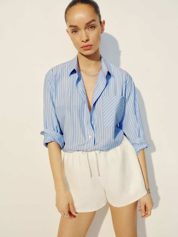 Eli Oversized Shirt - Sky Blue Stripe