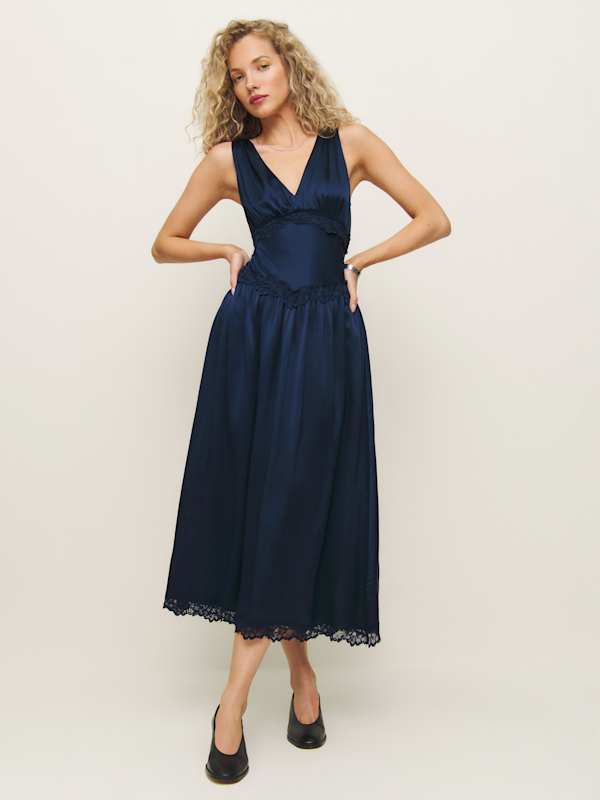 Stasia Silk Dress - Navy