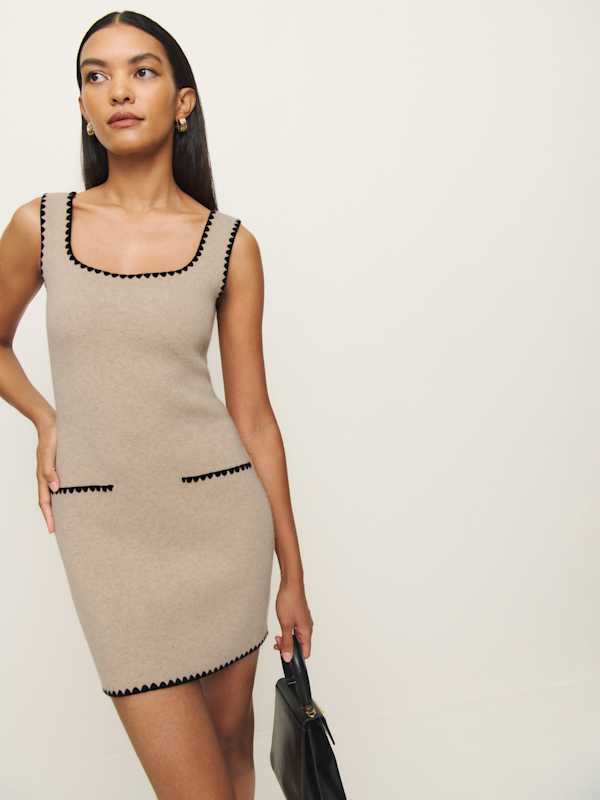 Isabelle Regenerative Wool Embroidered Sweater Dress - Linen