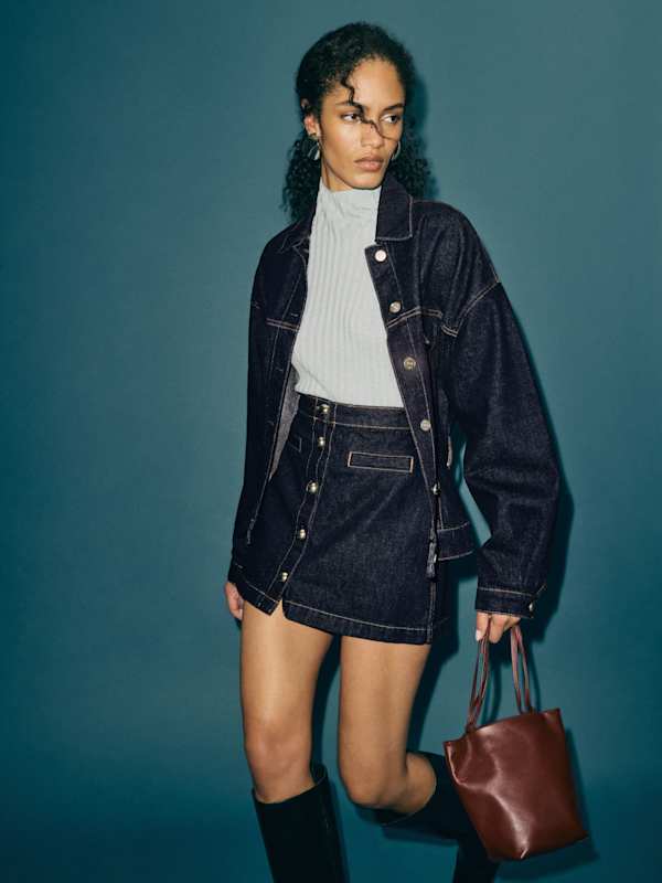 Mini-jupe à taille haute en denim Amara - Ondine