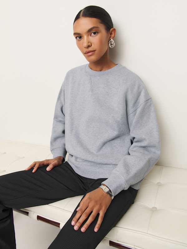 Sweat-shirt ras-du-cou oversize vintage Drew - Gris chiné