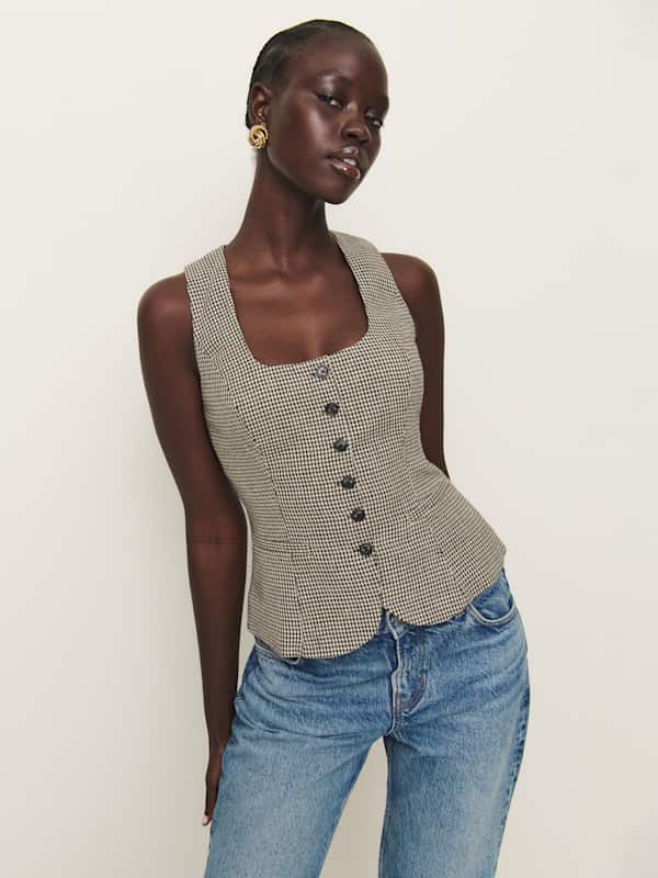 Delanie Top - Tan Houndstooth