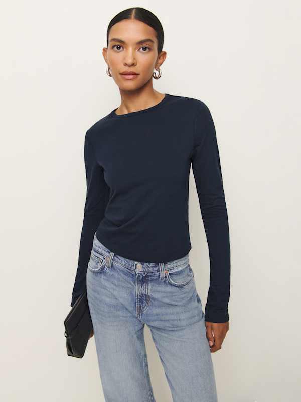 T-shirt ajusté à manches longues Ezra - Bleu nuit