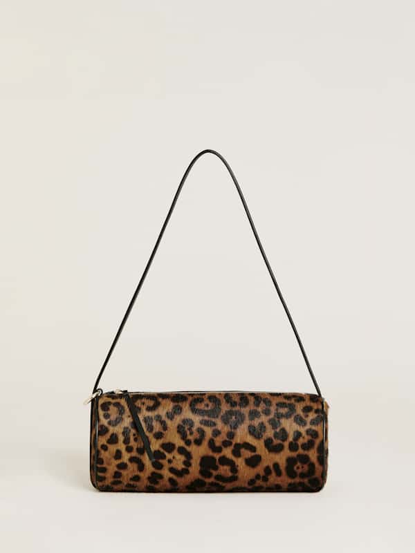 Sac cylindrique Simona - Cuir à poils léopard