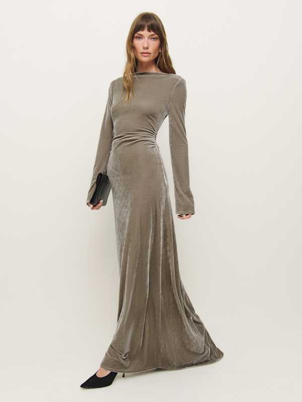 Robe en velours Donya - Gris taupe