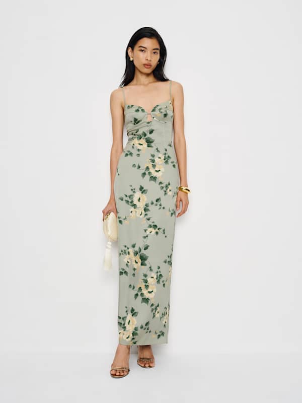 Sathia Satin Dress - Shade Garden