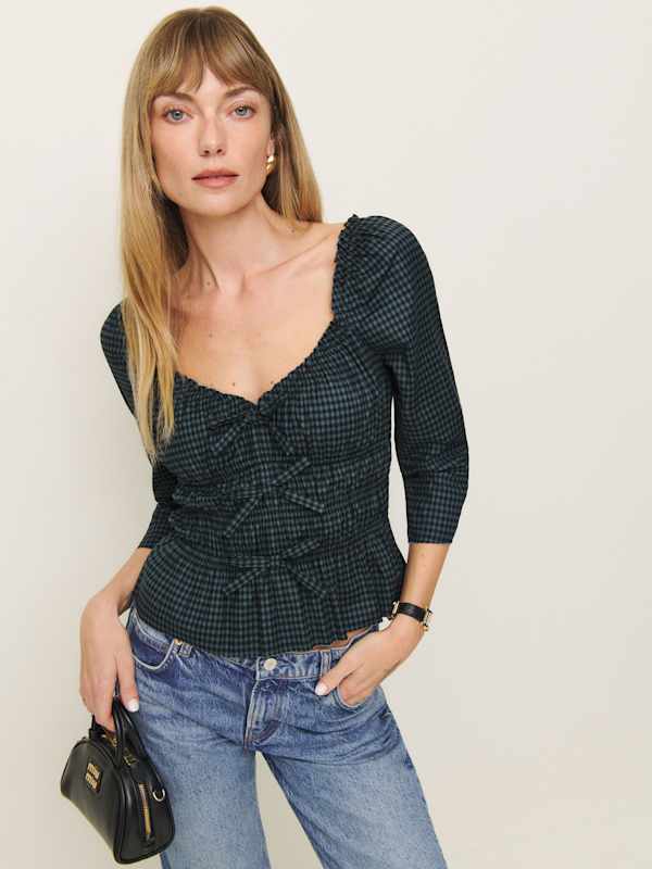 Top Lauryn - Gris ardoise fonc&eacute; &agrave; carreaux