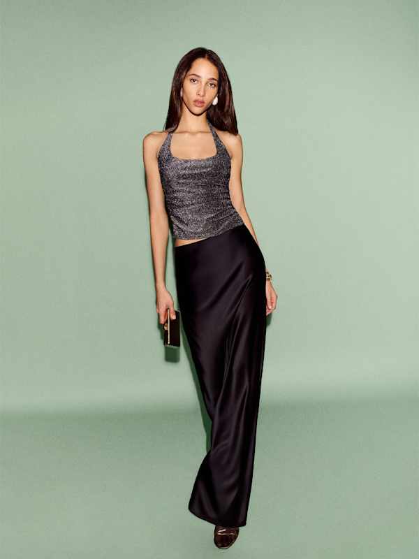 Petites Bella Satin Skirt - Black