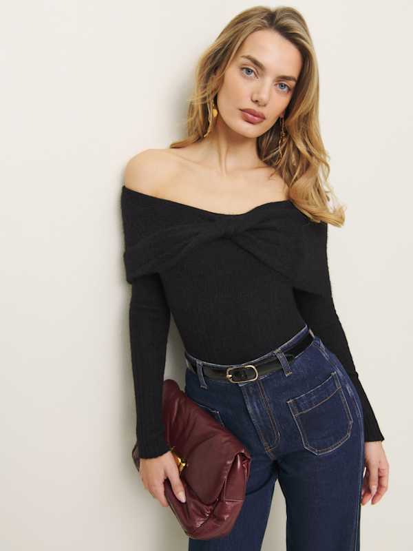 Florie Twist Front Sweater - Black