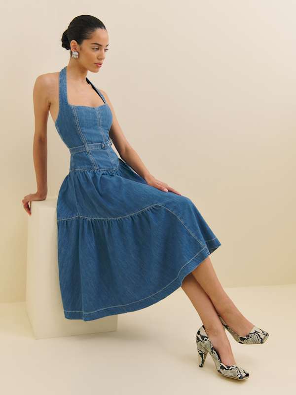 Robe midi en denim Lilith - Lagune