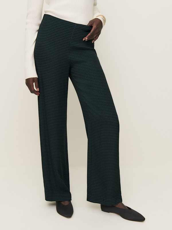 Pantalon taille mi-haute Hallie - Gris ardoise foncé à carreaux