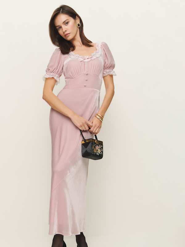 Robe en velours Adessa - Fleur de cerisier