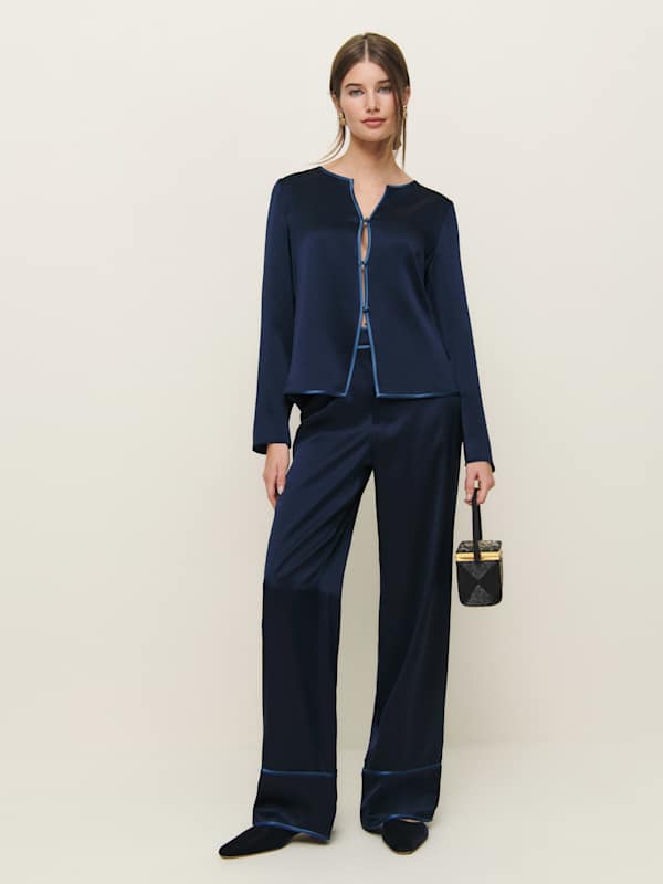 Ensemble en soie Eloise - Bleu nuit