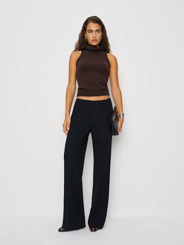 Pantalon à taille mi-haute coupé dans le biais Gale - Noir