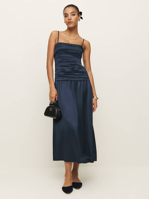 Robe en satin Zeya - Minuit plissé