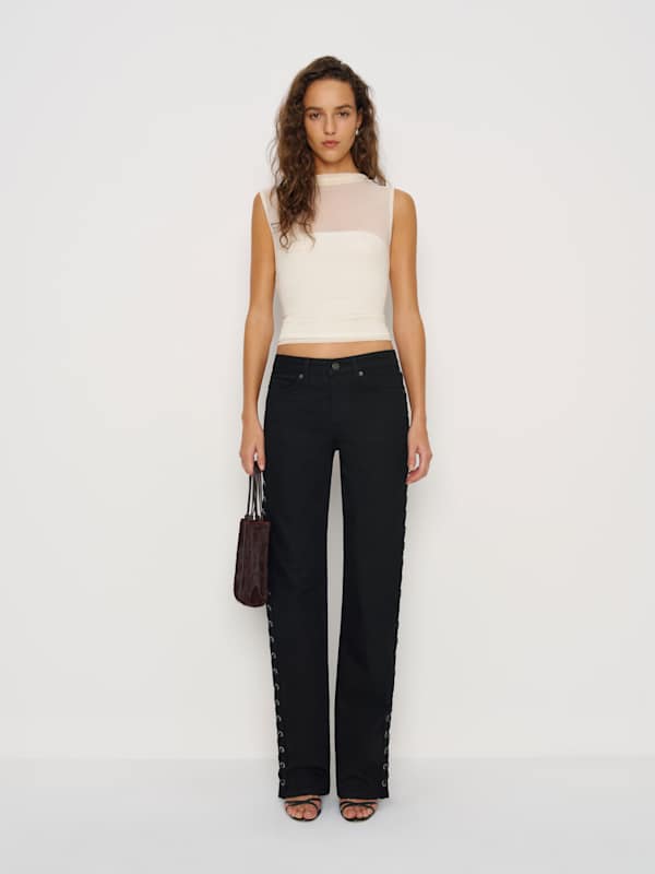Jean droit taille basse Charlee - Laçage noir