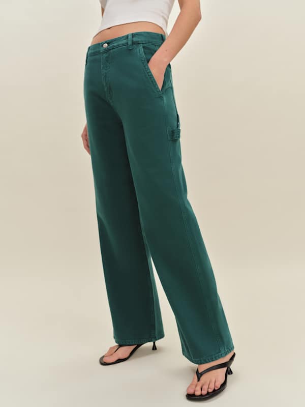 Diego Mid Rise Baggy Utility Jeans - Jewel Green