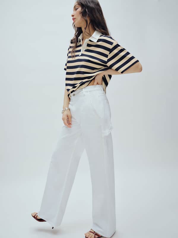 Diego Mid Rise Baggy Utility Jeans - Optic White