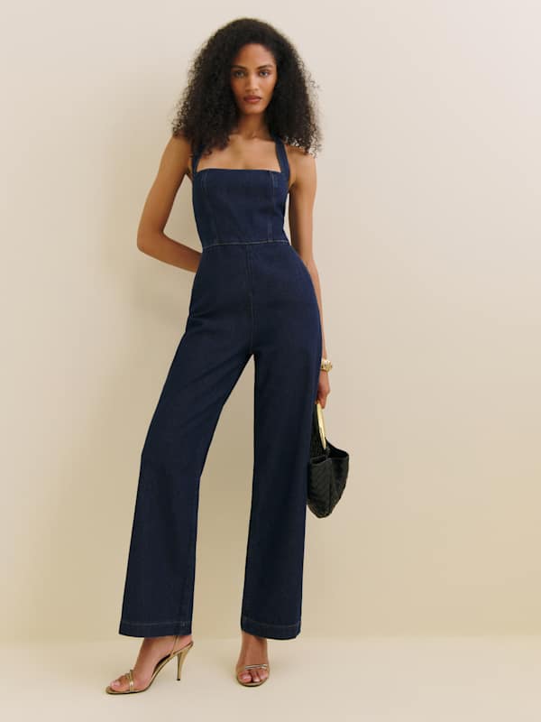 Danna Halter Denim Jumpsuit - Marion