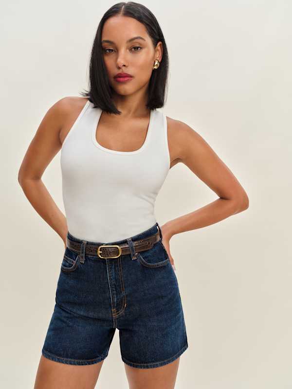 Short en denim à taille haute Saige, 10 cm - Ahurani