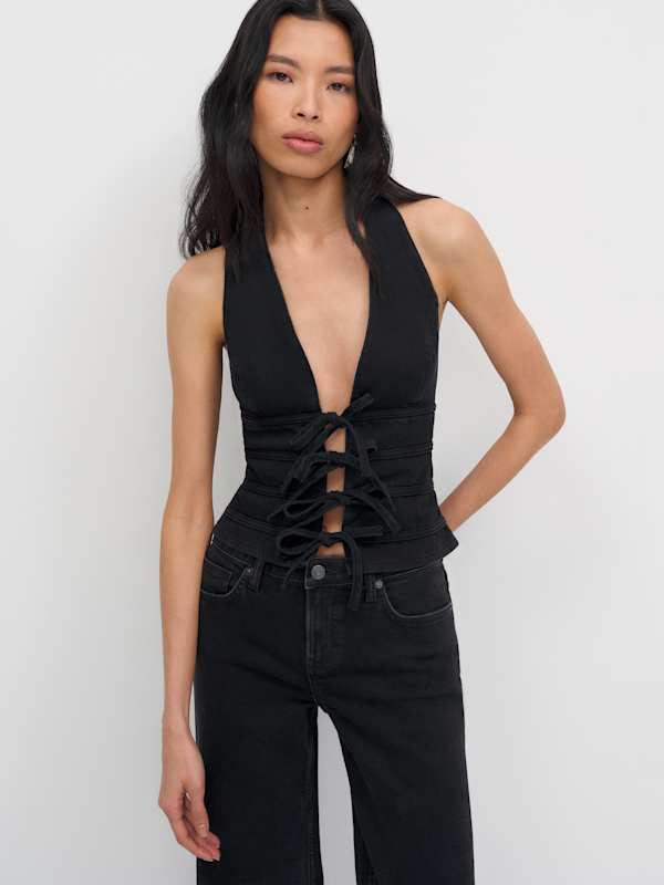 Kyleigh Denim Halter Top - Schorl