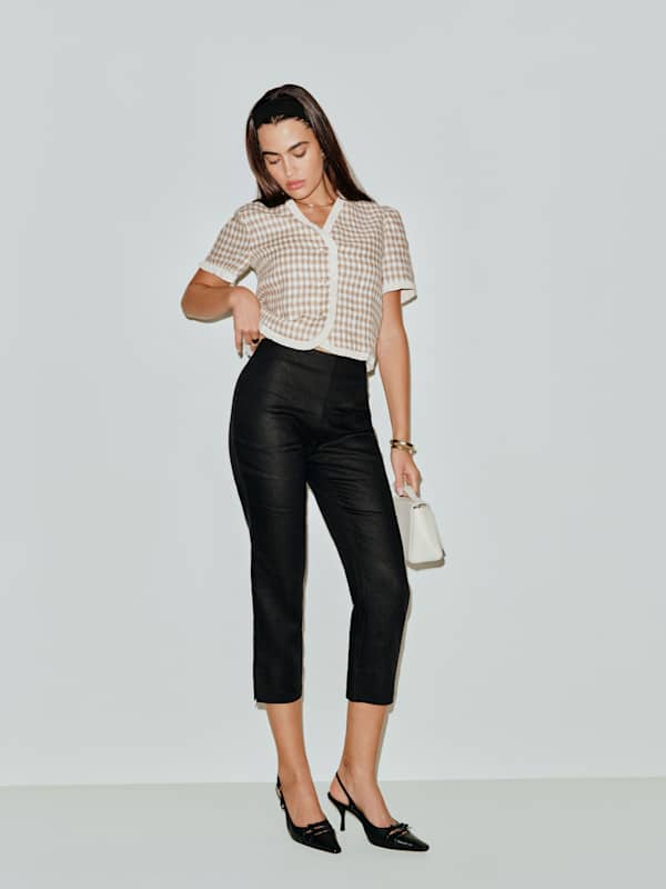 Pantalon capri taille basse en lin Petra - Noir