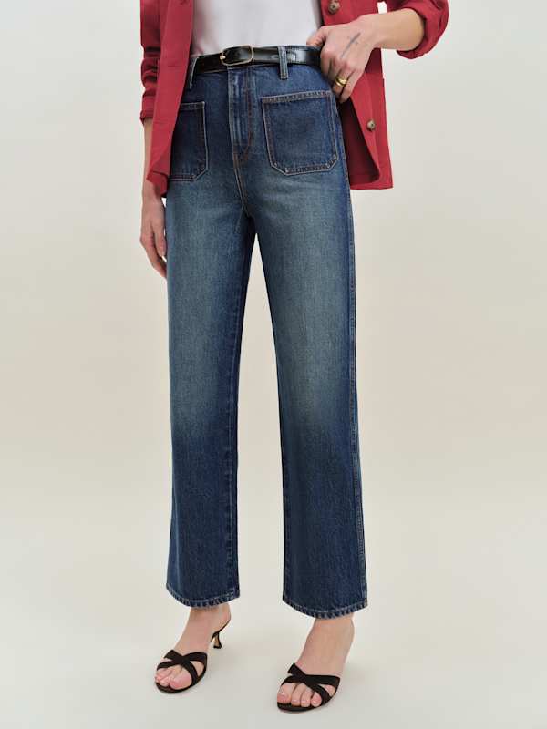 Jean large court à taille haute en denim stretch Alyssa - Mellusine