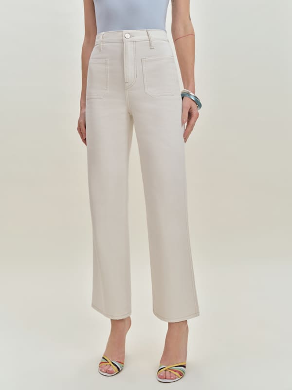 Jean large court à taille haute en denim stretch Alyssa - Fior Di Latte