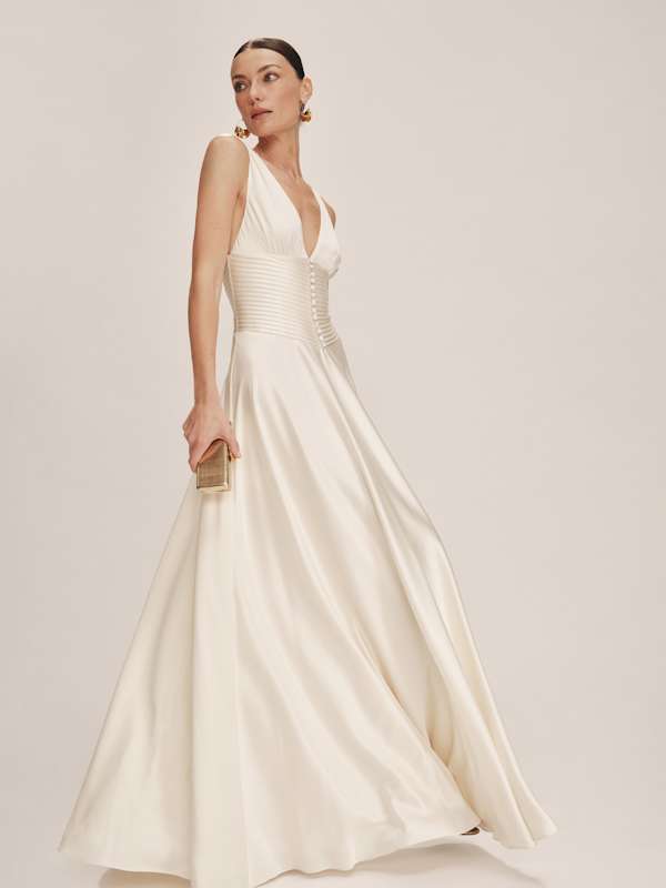 Arianwen Satin Dress - Fior Di Latte